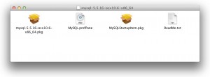 MySQLのDMGの中。PrefPaneのインストールは「MySQL.prefPane」をダブルクリック。