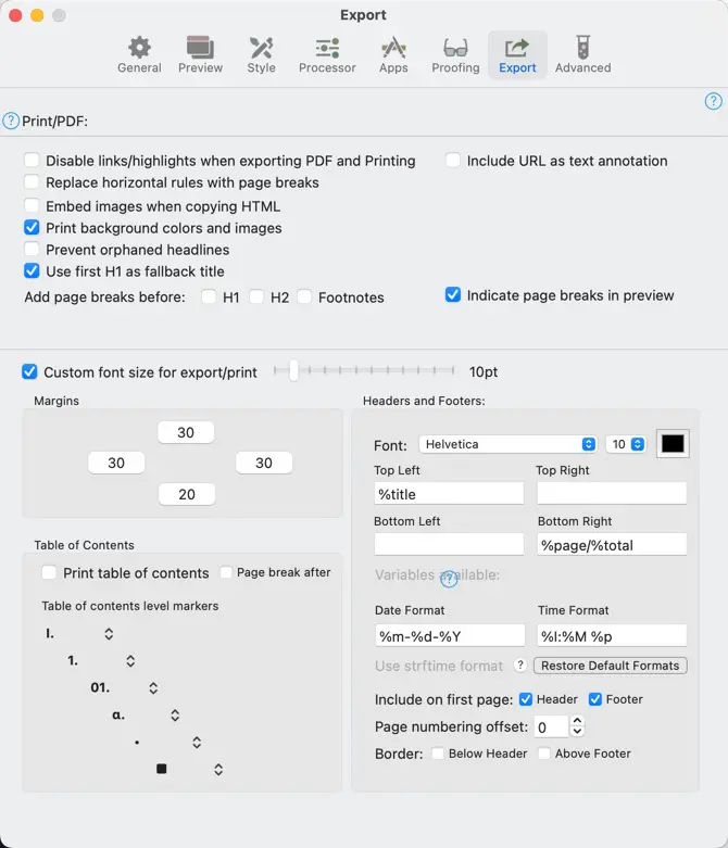 Configure the export option