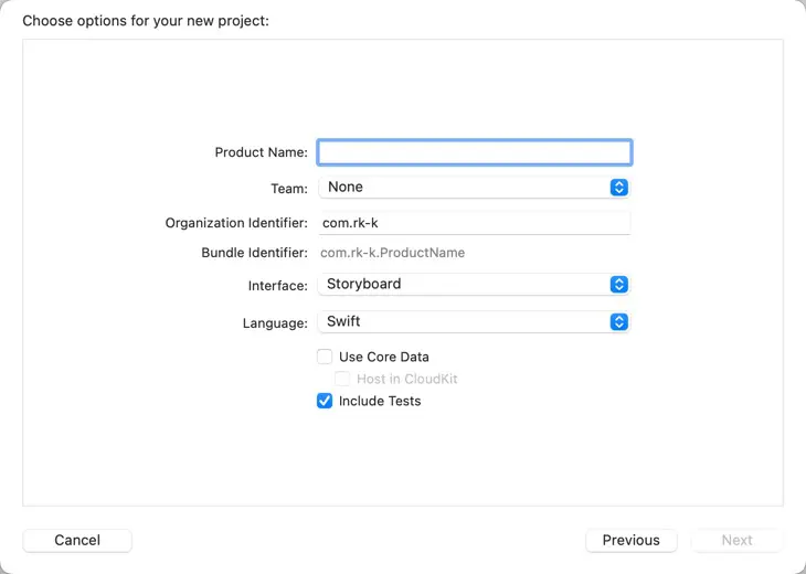 New project option of Xcode 13