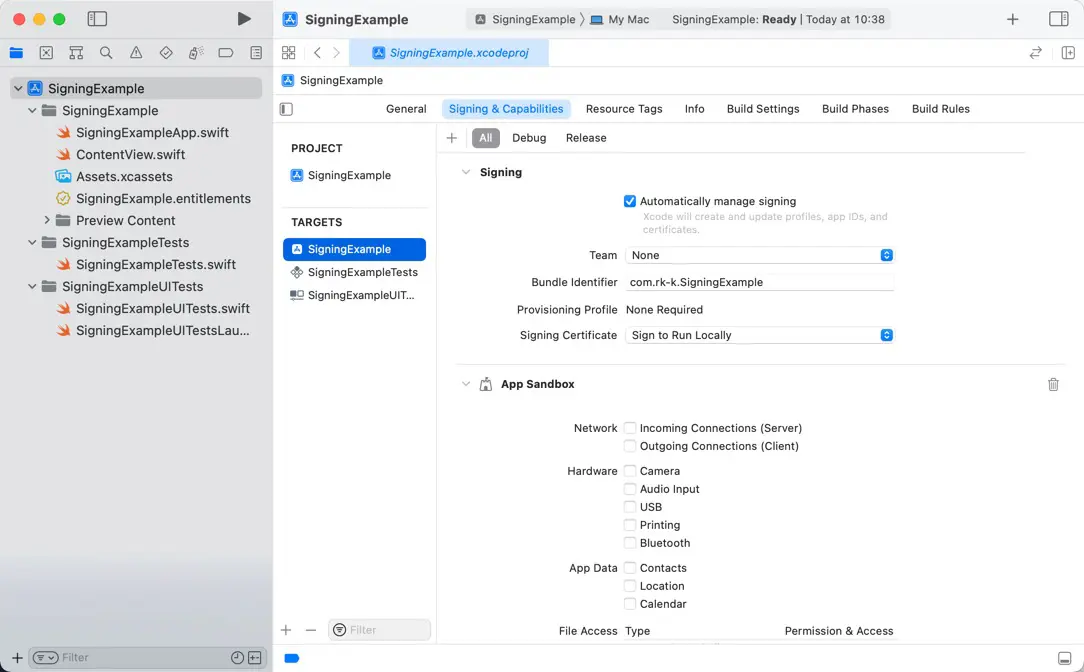 Signing & Capabilities tab