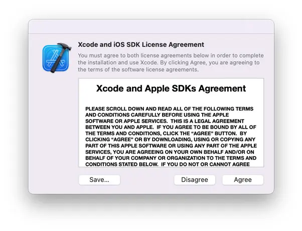 XcodeとiOS SDKの使用許諾ダイアログ