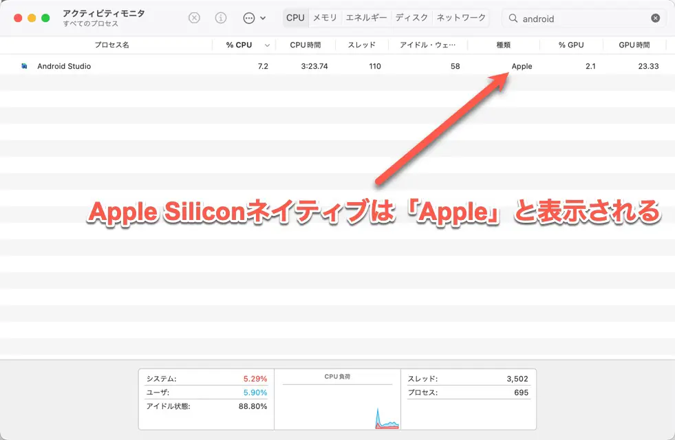 Activity MonitorでCPUアーキテクチャを確認する