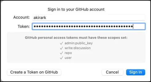 Sign in with your account and access token