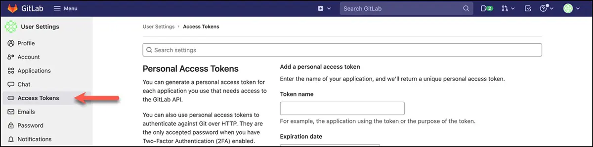 「Access Tokens」を開く