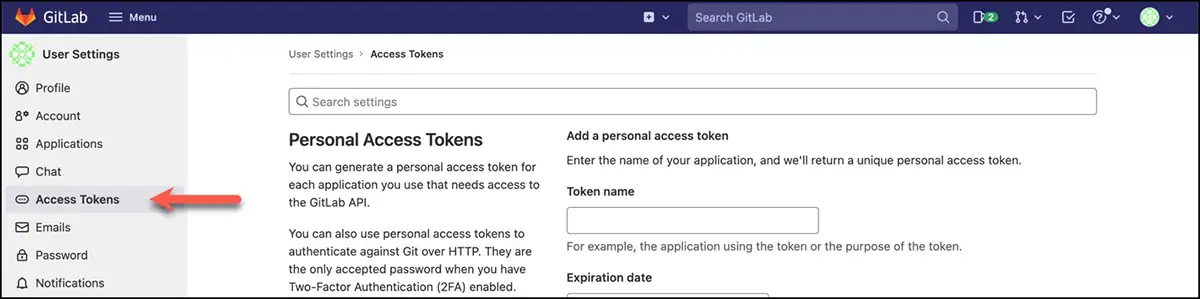 Open the "Access Tokens"