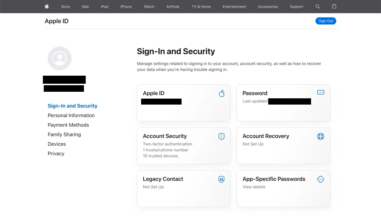 Sign-In and Security Page