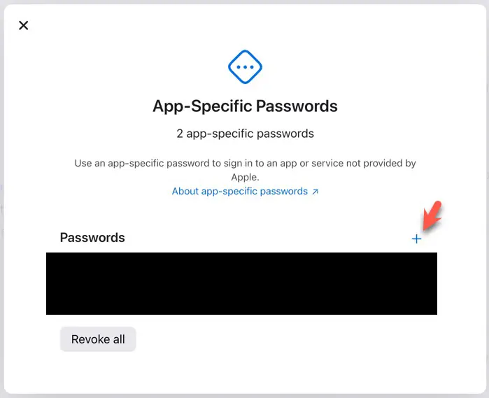 Click the "+" button to add an app-specific password.