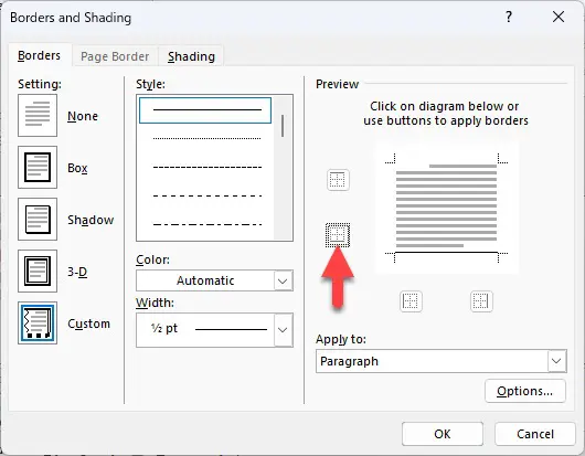 Borders and Shading dialog